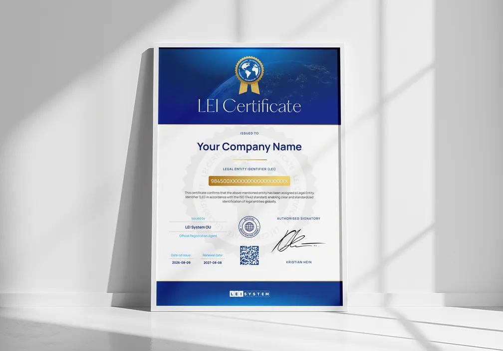 A printed LEI certificate